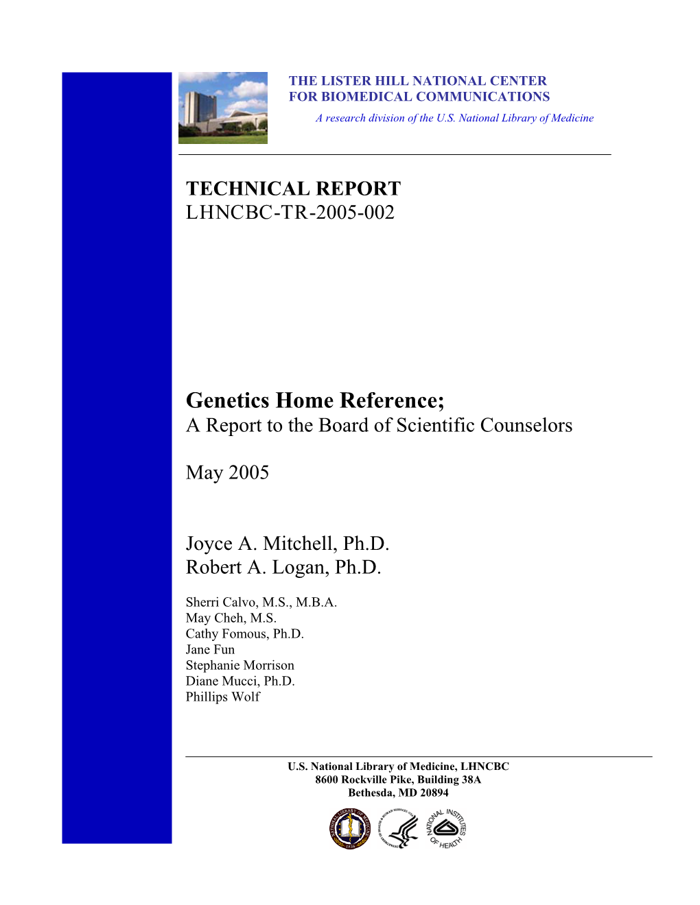 Genetics Home Reference; a Report to the Board of Scientific Counselors