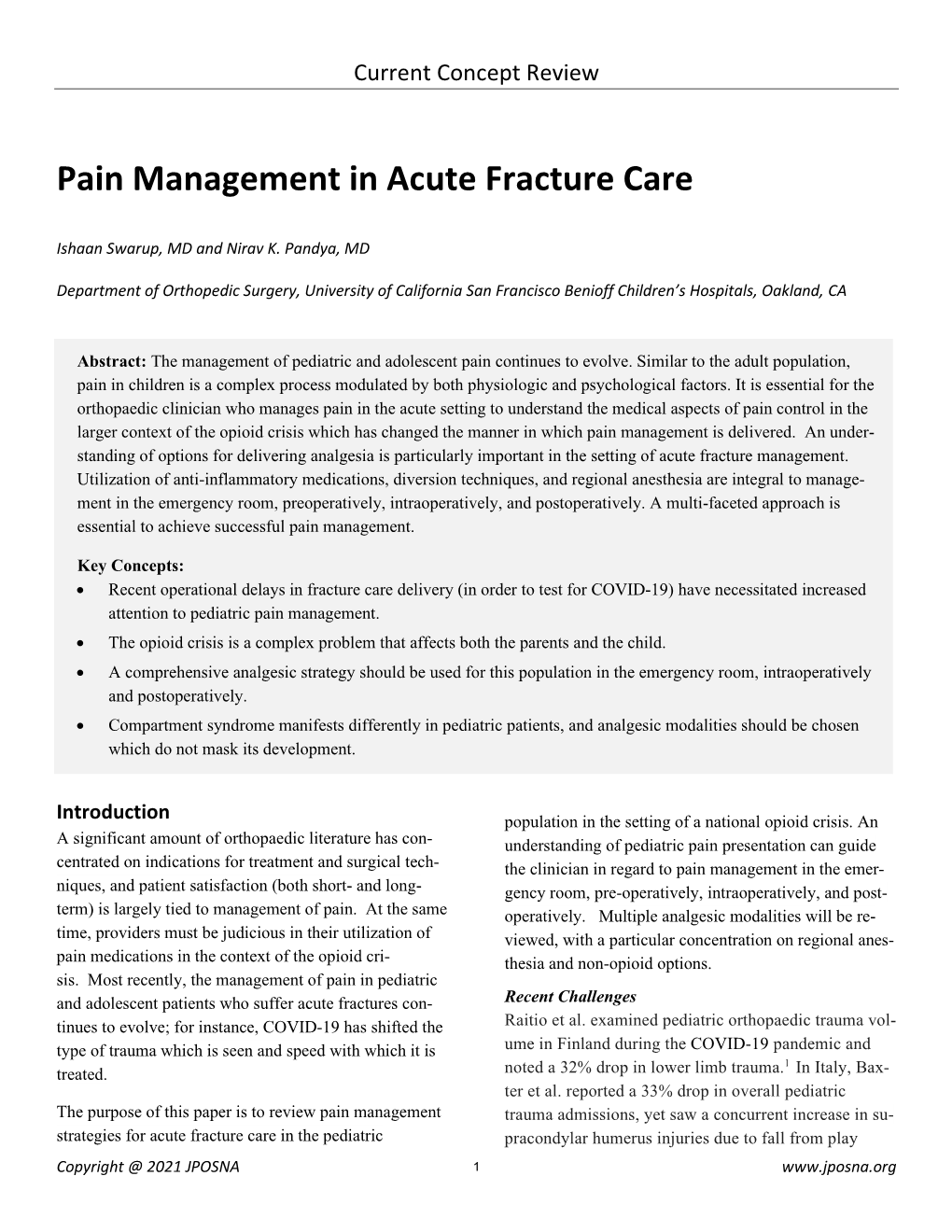 Pain Management in Acute Fracture Care