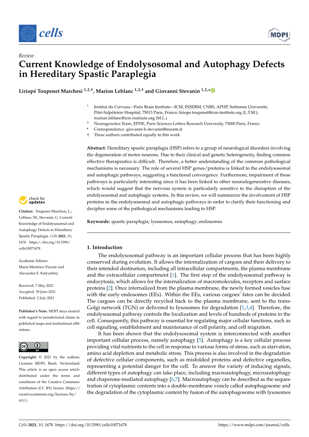 Current Knowledge of Endolysosomal and Autophagy Defects in Hereditary Spastic Paraplegia