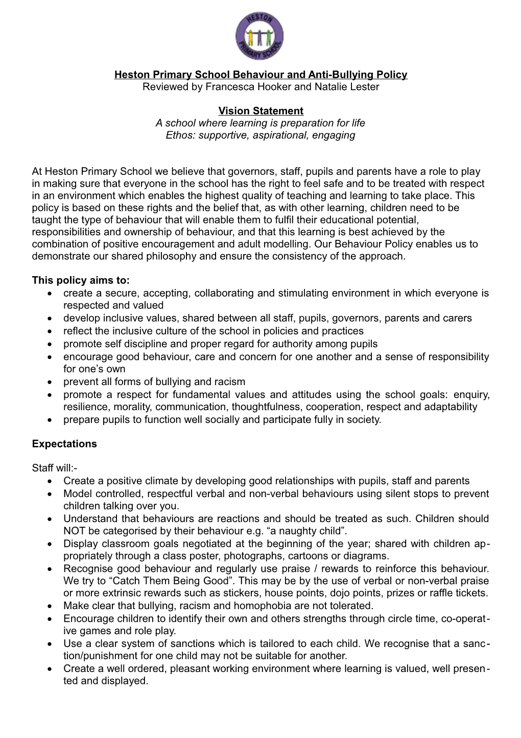 Heston Infant and Nursery Behaviour Policy