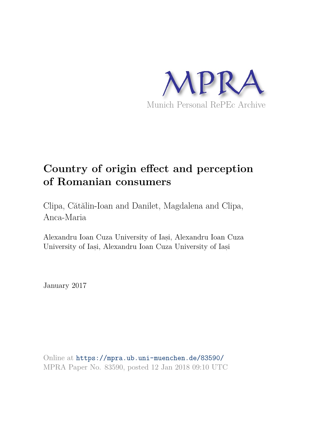 Country of Origin Effect and Perception of Romanian Consumers