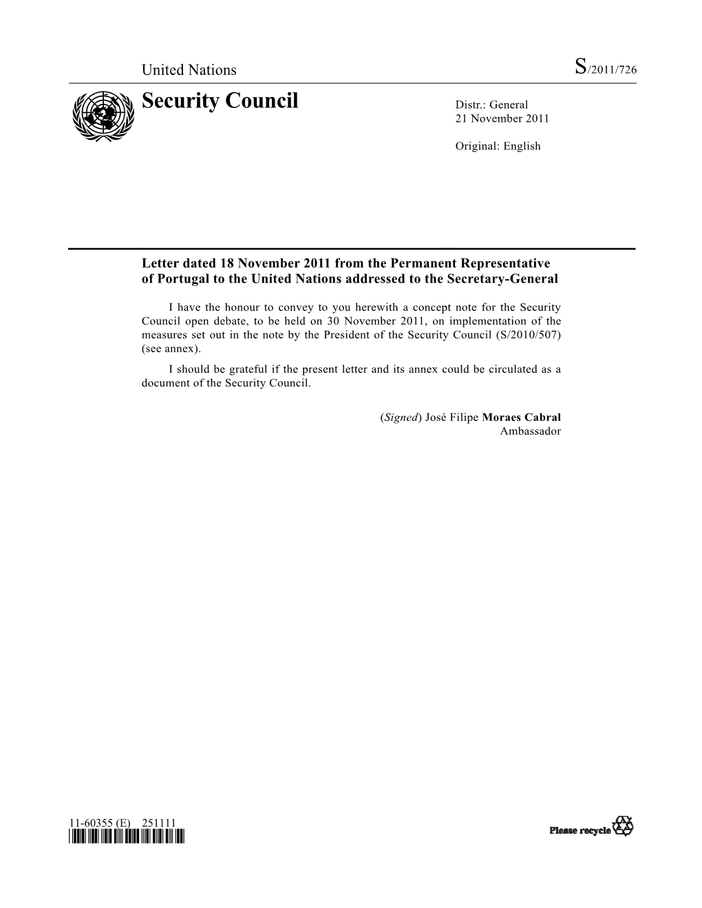 Security Council Distr.: General 21 November 2011