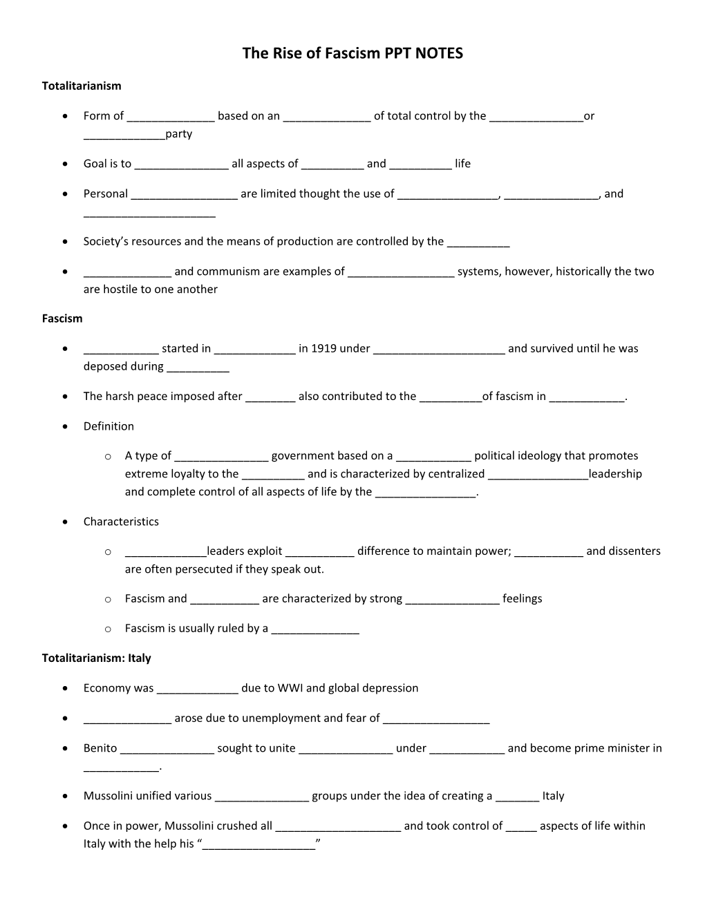 The Rise of Fascism PPT NOTES