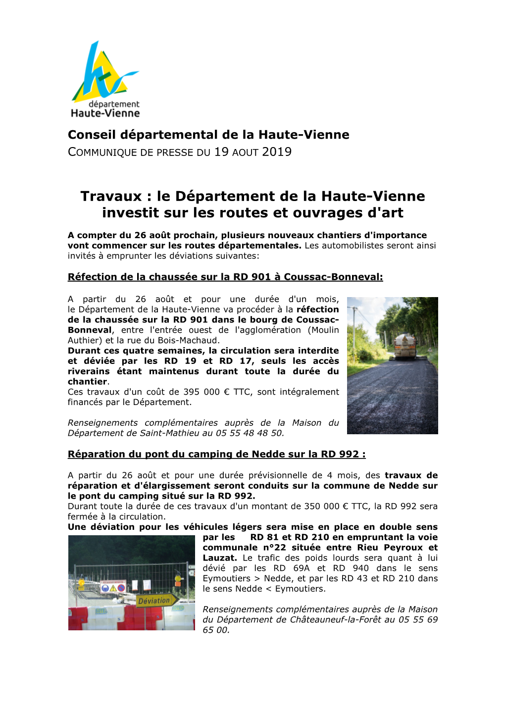 Travaux : Le Département De La Haute-Vienne Investit Sur Les Routes Et Ouvrages D'art