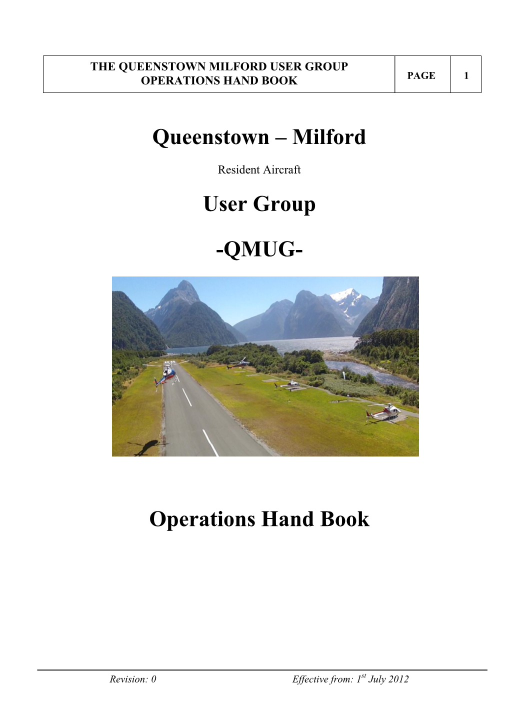Queenstown – Milford User Group -QMUG- Operations Hand Book