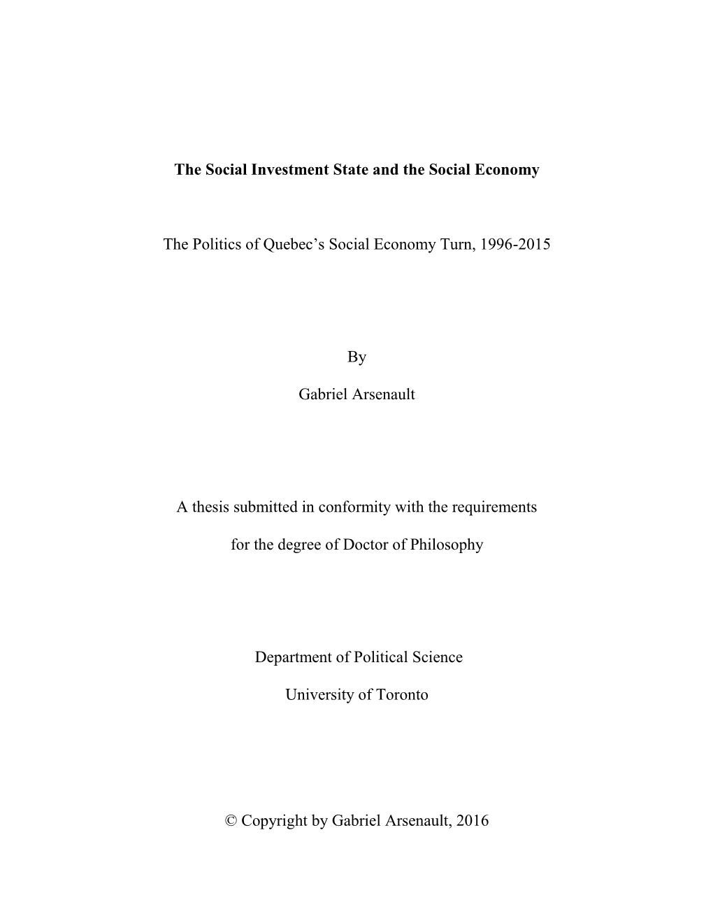 The Social Investment State and the Social Economy the Politics Of