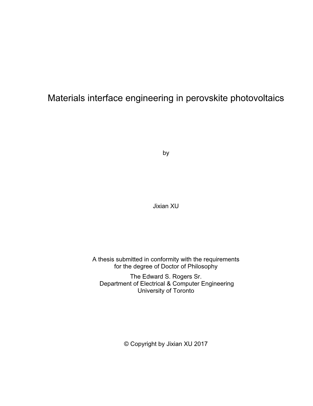 Materials Interface Engineering in Perovskite Photovoltaics