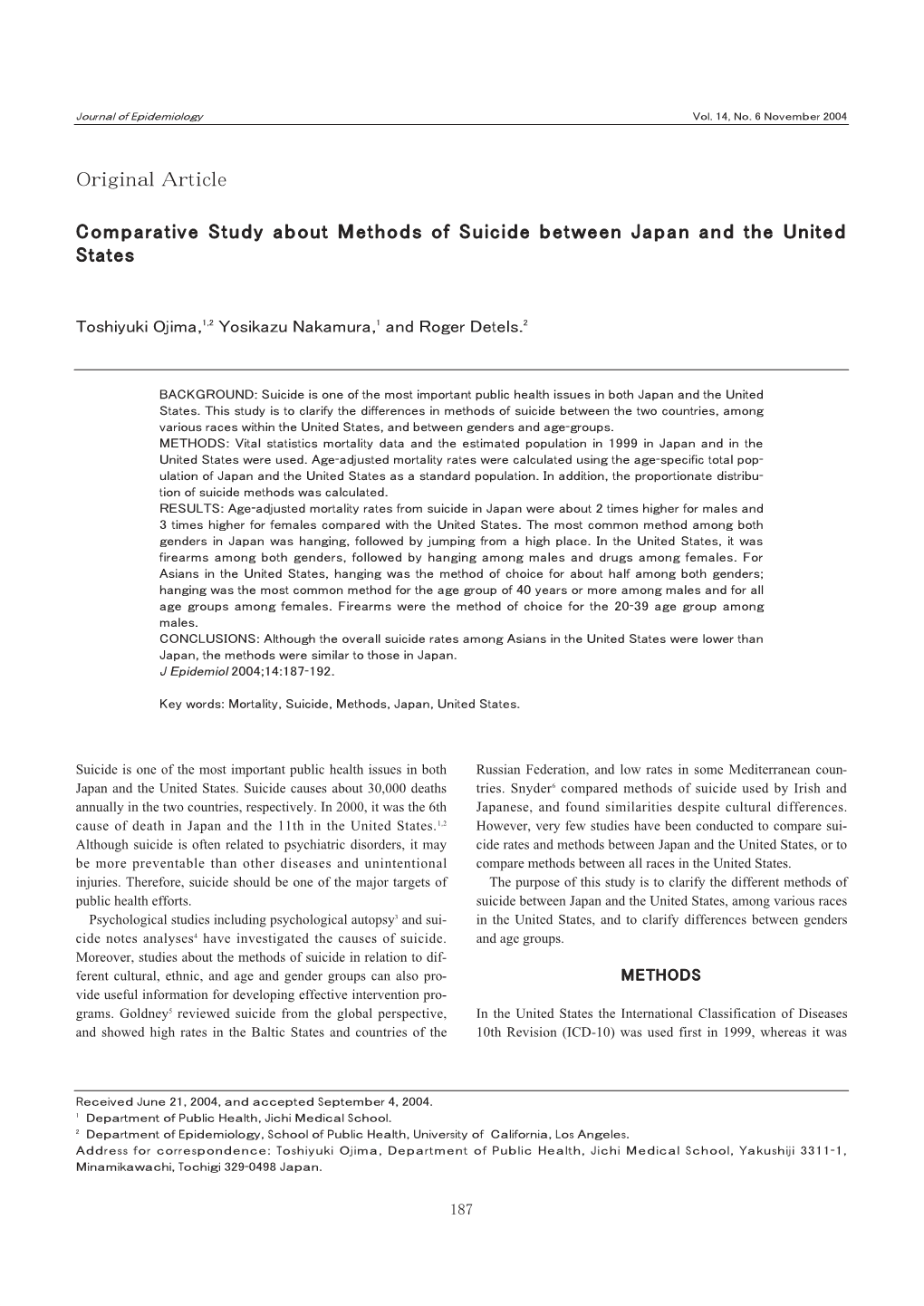 Comparative Study About Methods of Suicide Between Japan and The