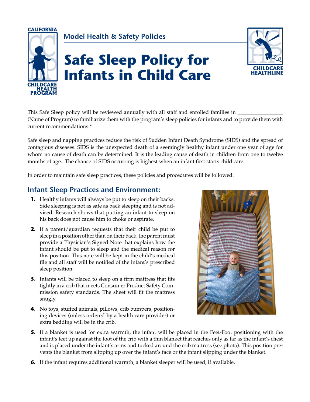 Safe Sleep Policy for Infants in Child Care