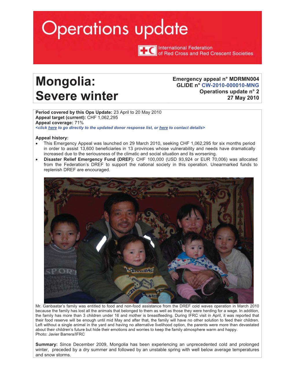 Mongolia: GLIDE N° CW-2010-000010-MNG Operations Update N° 2 Severe Winter 27 May 2010