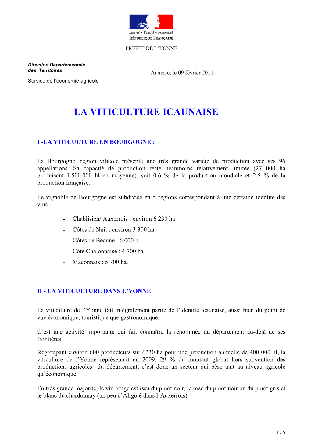 Note De Présentation De La Viticulture Icaunaise
