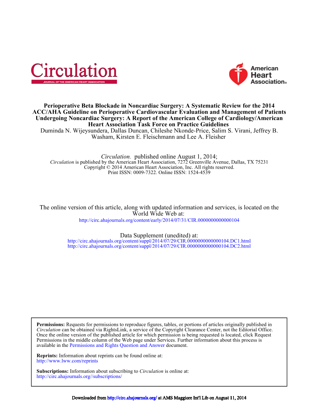 ACC/AHA Perioperative Beta Blockade in Noncardiac Surgery