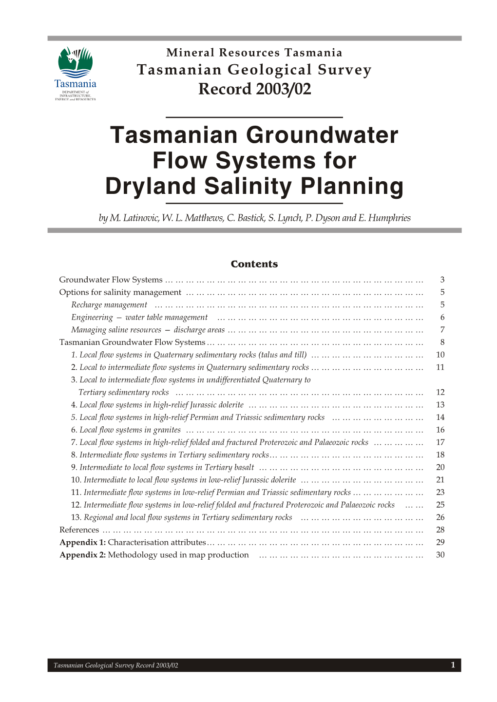 Tasmanian Groundwater Flow Systems for Dryland Salinity Planning