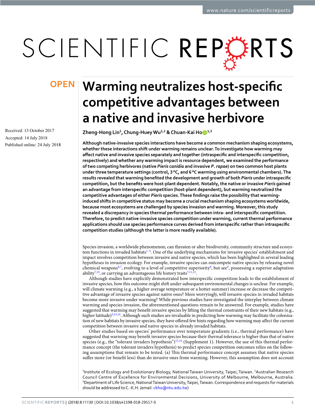 Warming Neutralizes Host-Specific Competitive Advantages Between a Native and Invasive Herbivore