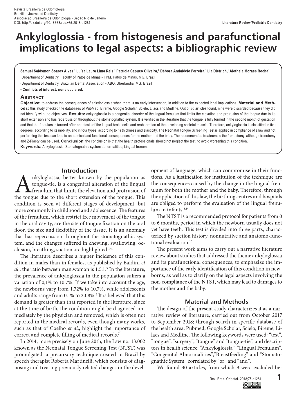 Ankyloglossia - from Histogenesis and Parafunctional Implications to Legal Aspects: a Bibliographic Review