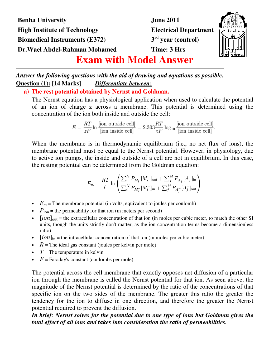 Exam with Model Exam with Model Answer