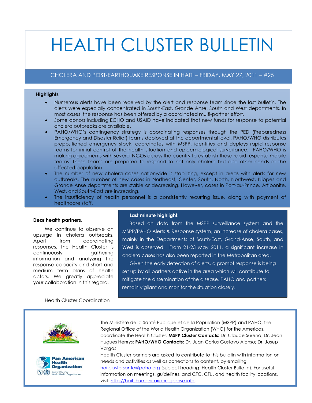 Health Cluster Bulletin