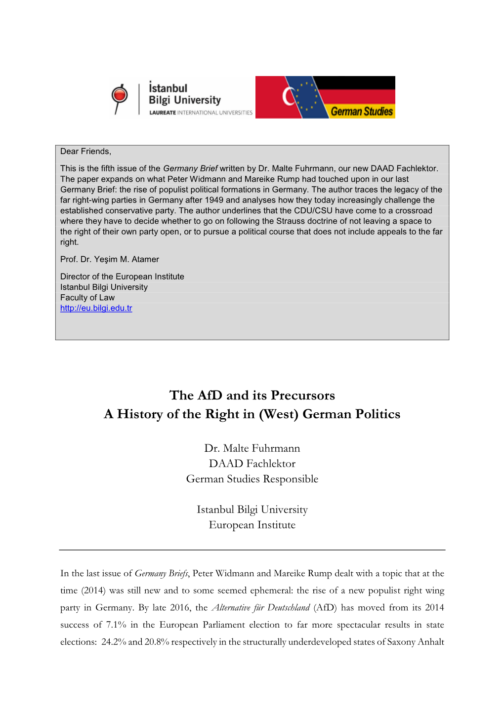 The Afd and Its Precursors a History of the Right in (West) German Politics