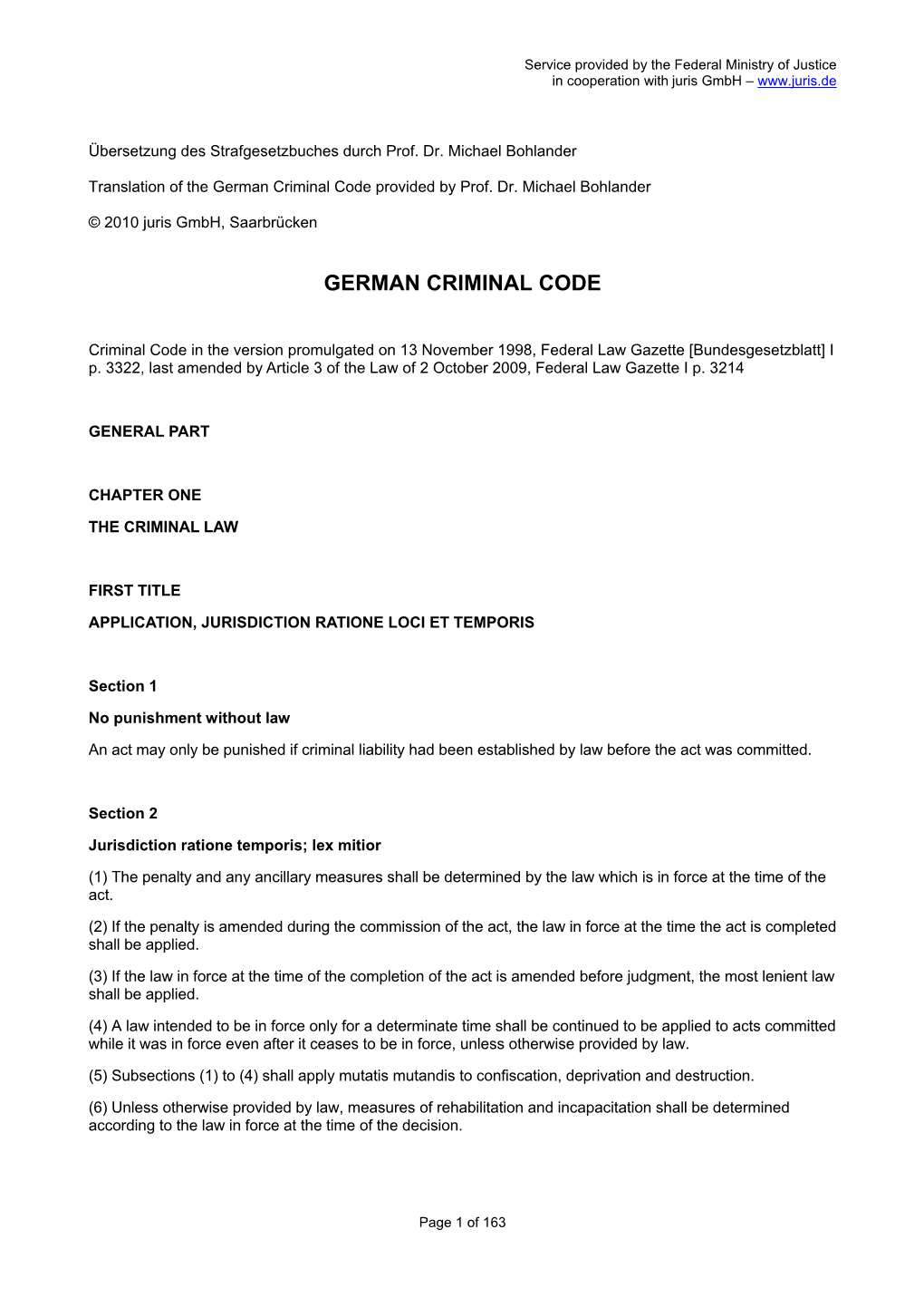 German Criminal Code Provided by Prof