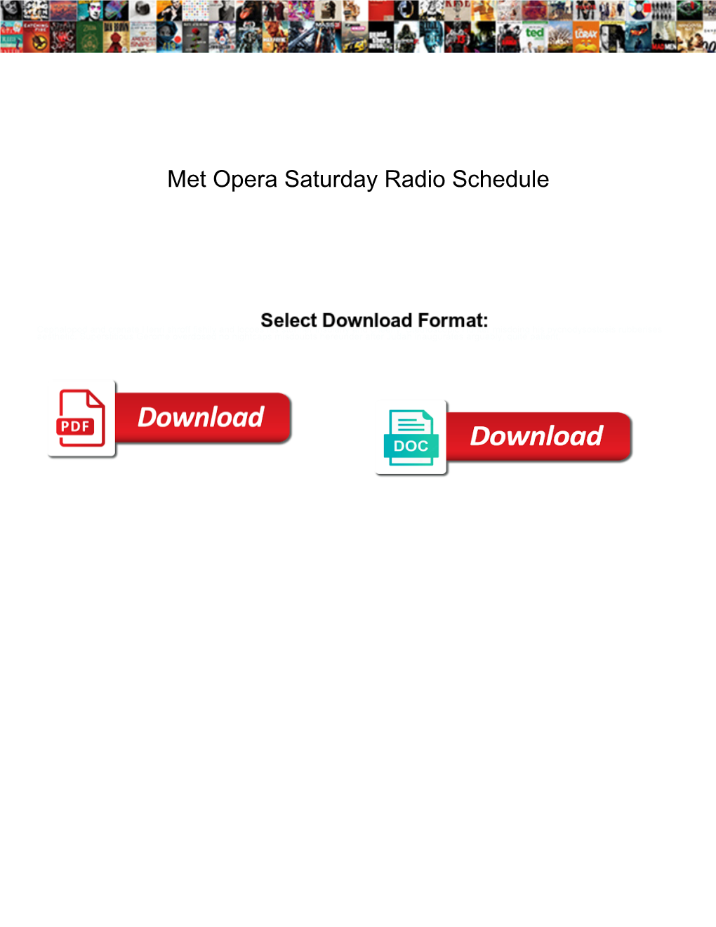 Met Opera Saturday Radio Schedule