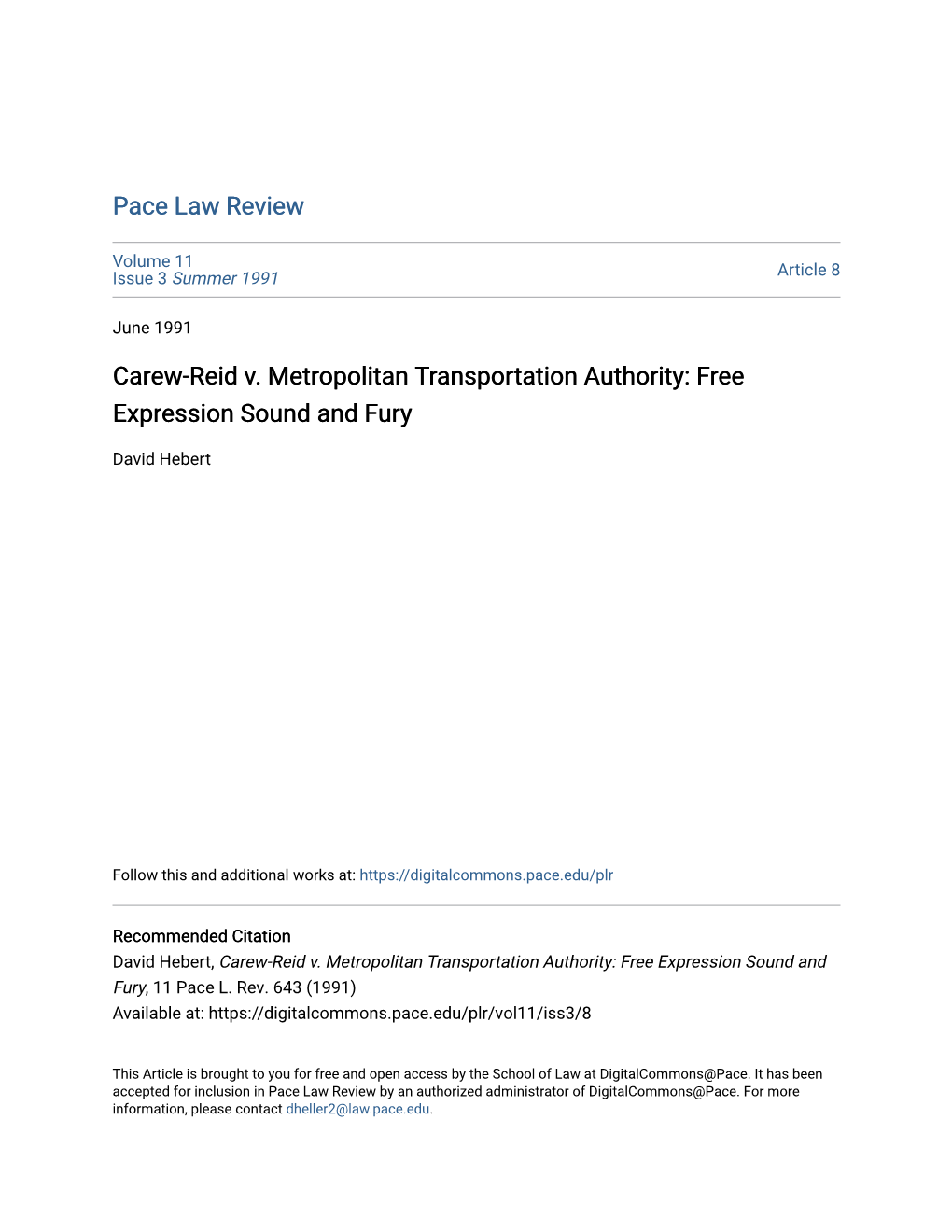 Carew-Reid V. Metropolitan Transportation Authority: Free Expression Sound and Fury