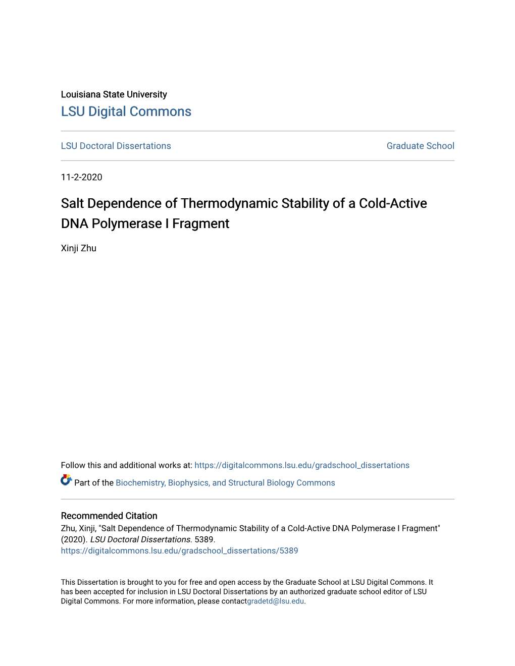 Salt Dependence of Thermodynamic Stability of a Cold-Active DNA Polymerase I Fragment