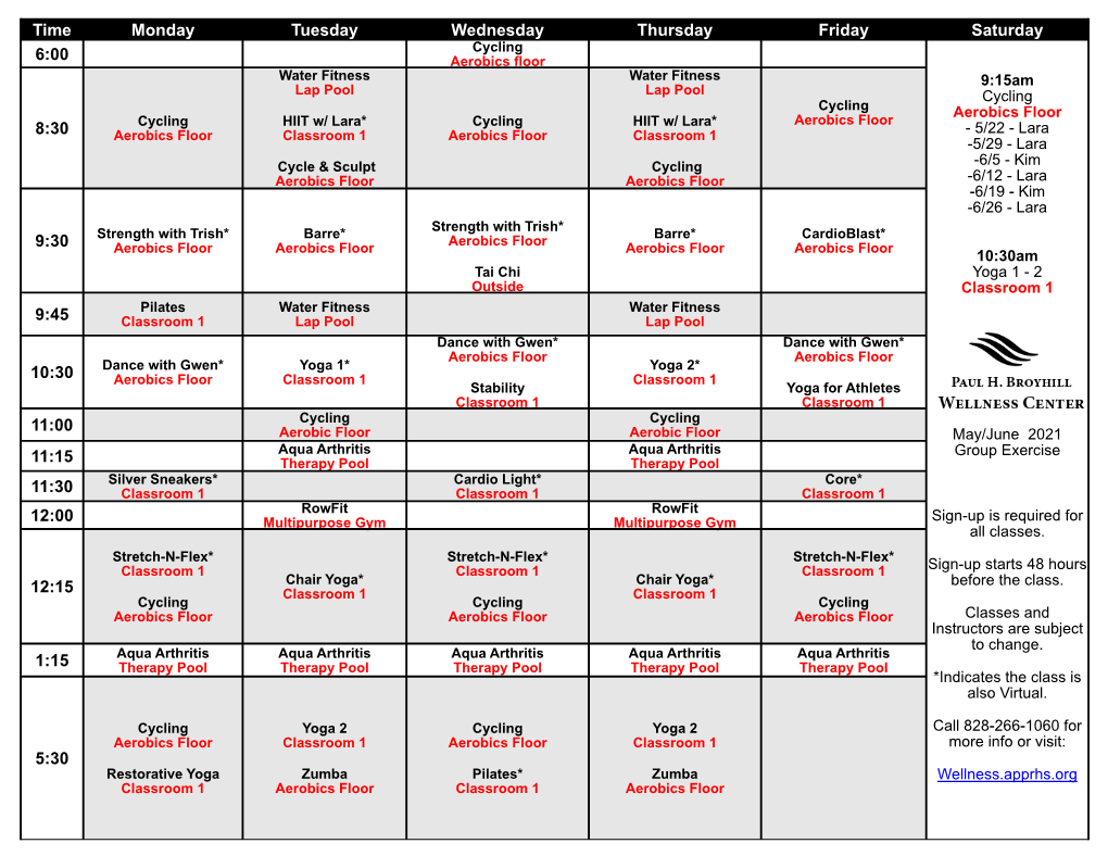 Group Exercise Schedule