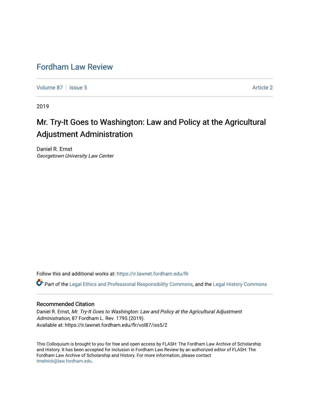 Mr. Try-It Goes to Washington: Law and Policy at the Agricultural Adjustment Administration