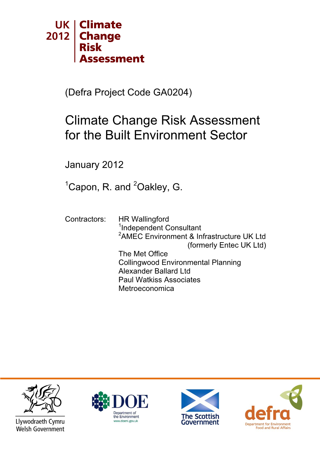 CCRA for the Built Environment Sector 16 July 2012