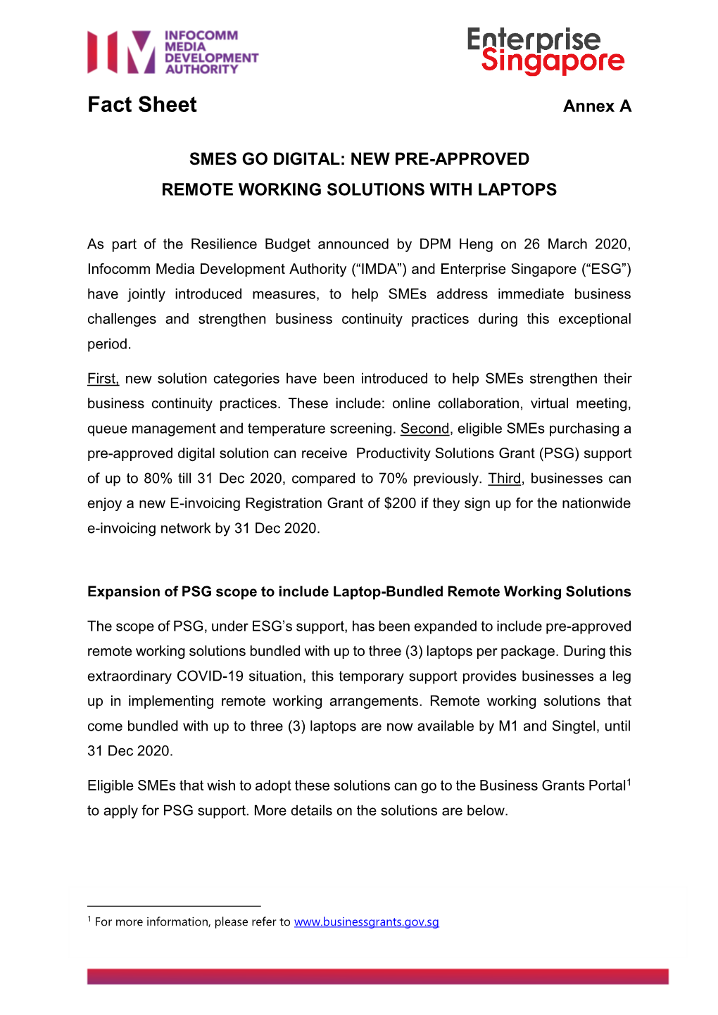 Factsheet on Laptop-Bundled Remote Working Solutions