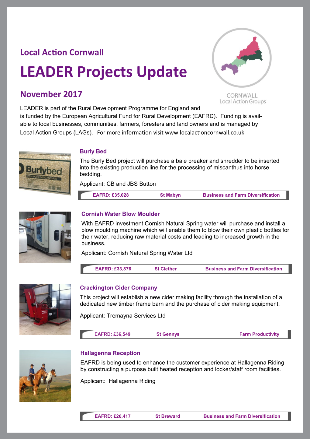LEADER Projects Update November 2017