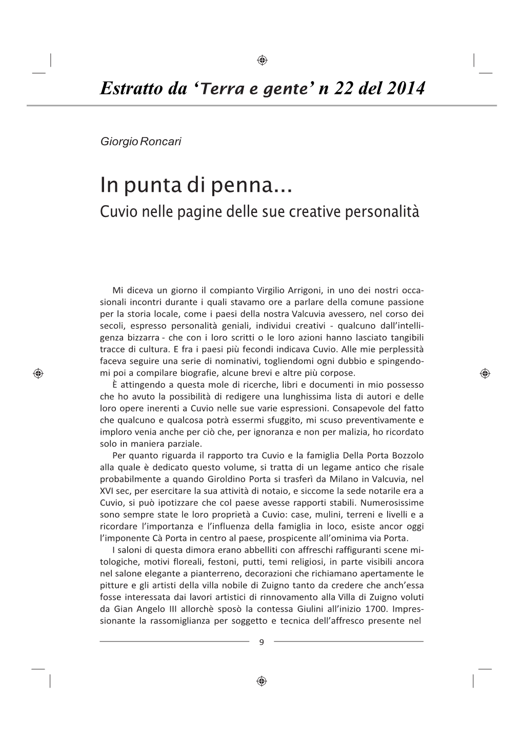 In Punta Di Penna... Cuvio Nelle Pagine Delle Sue Creative Personalità