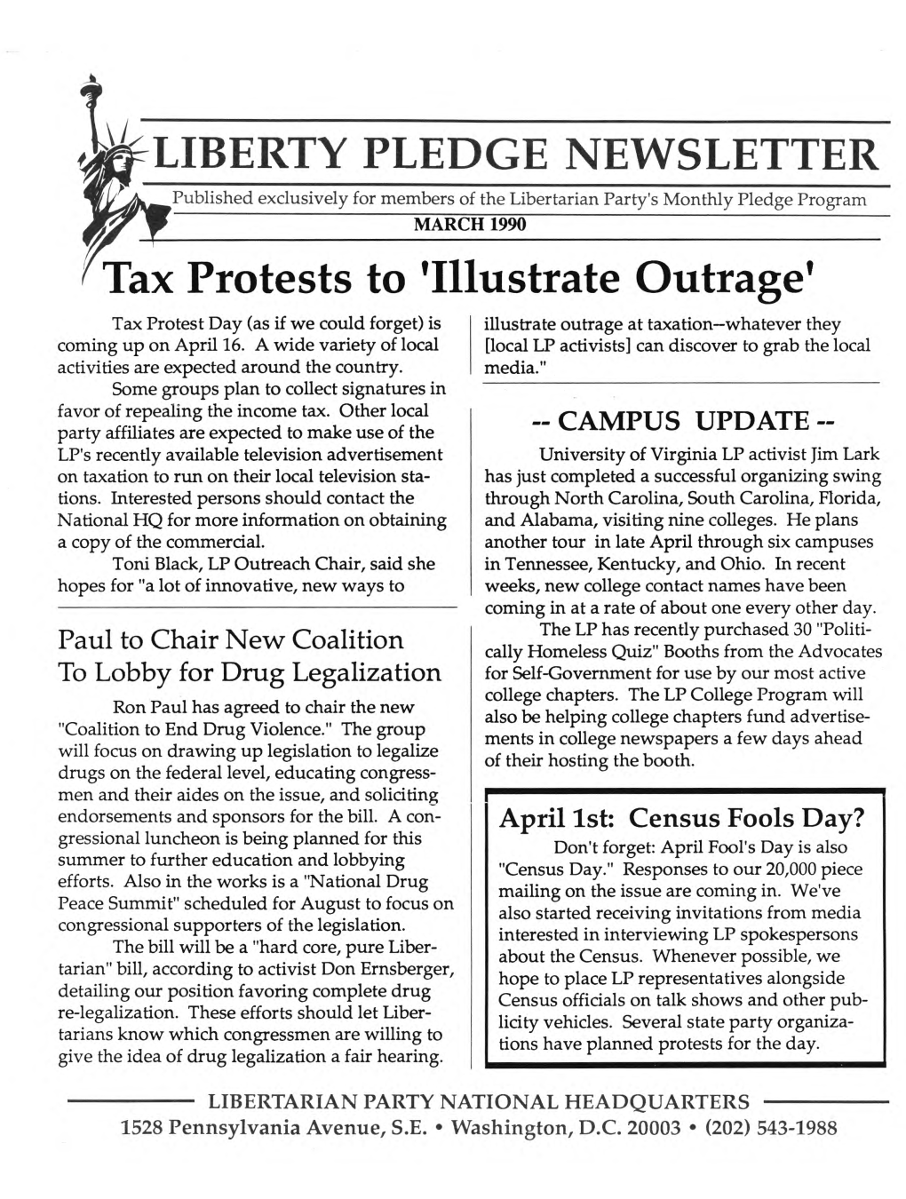 LIBERTY PLEDGE NEWSLETTER Tax Protests to 'Illustrate