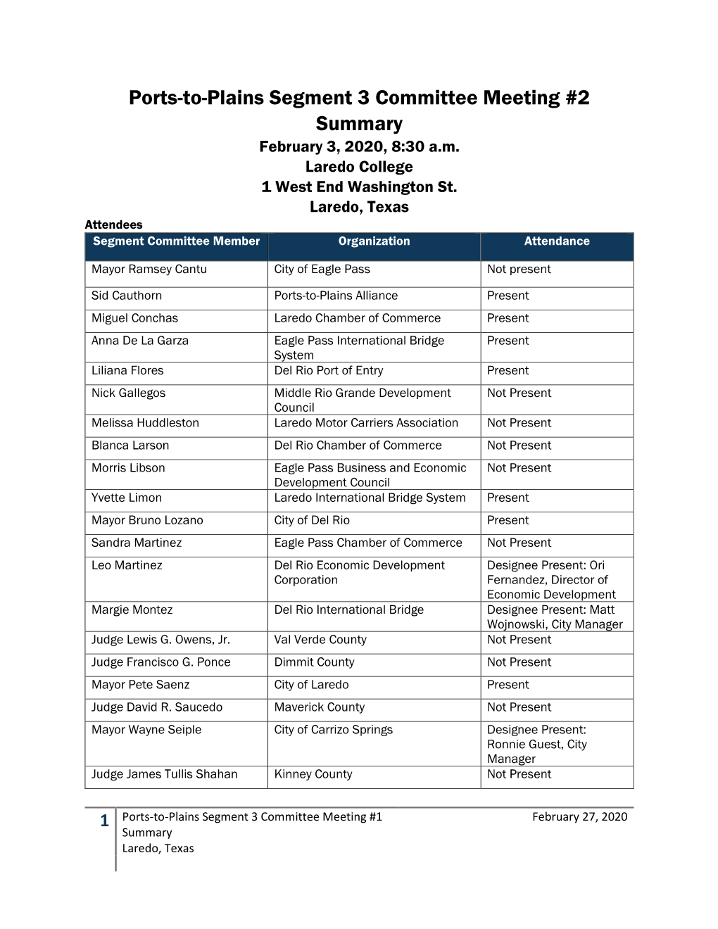 020320 Seg 3 SC Mtg 2 Summary