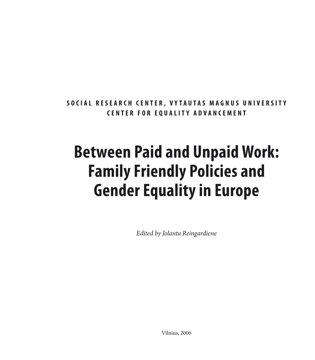 Family Friendly Policies and Gender Equality in Europe