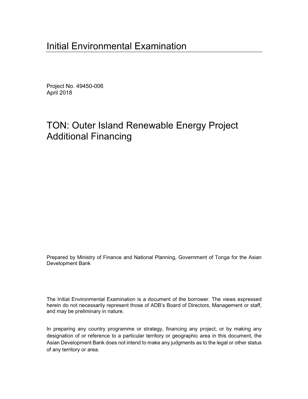 Outer Island Renewable Energy Project Additional Financing