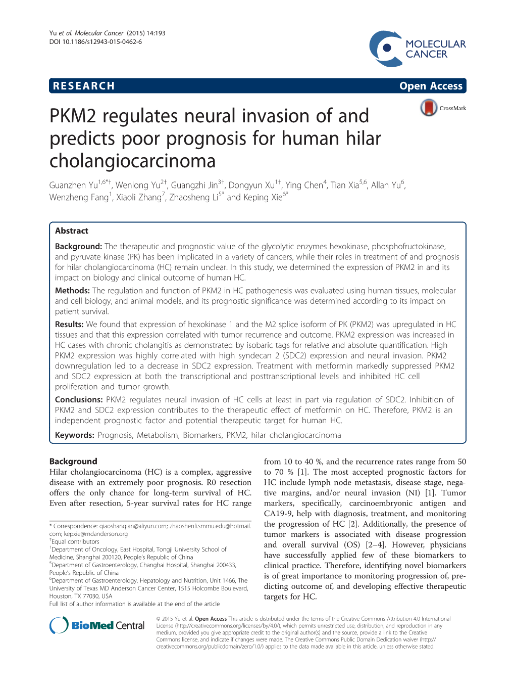 PKM2 Regulates Neural Invasion of and Predicts Poor Prognosis For