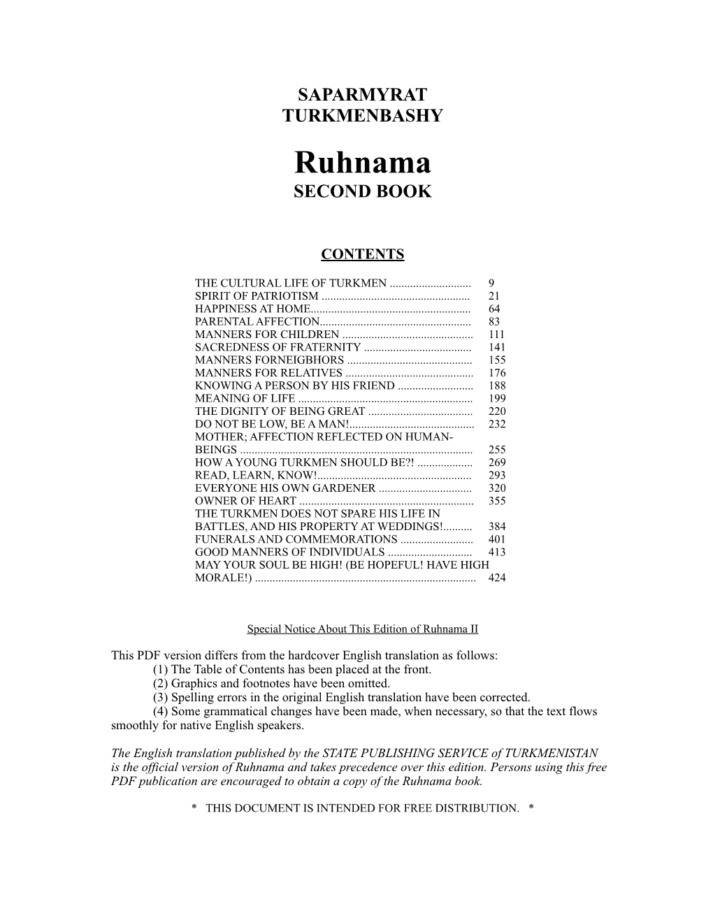 Ruhnama SECOND BOOK