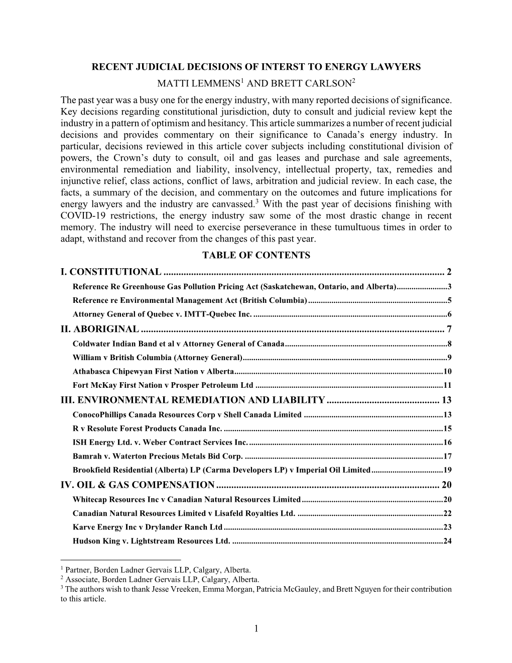 1 Recent Judicial Decisions of Interst to Energy Lawyers