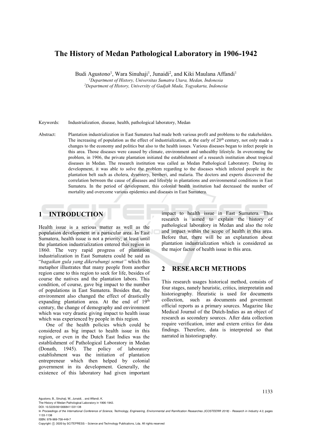 The History of Medan Pathological Laboratory in 1906-1942