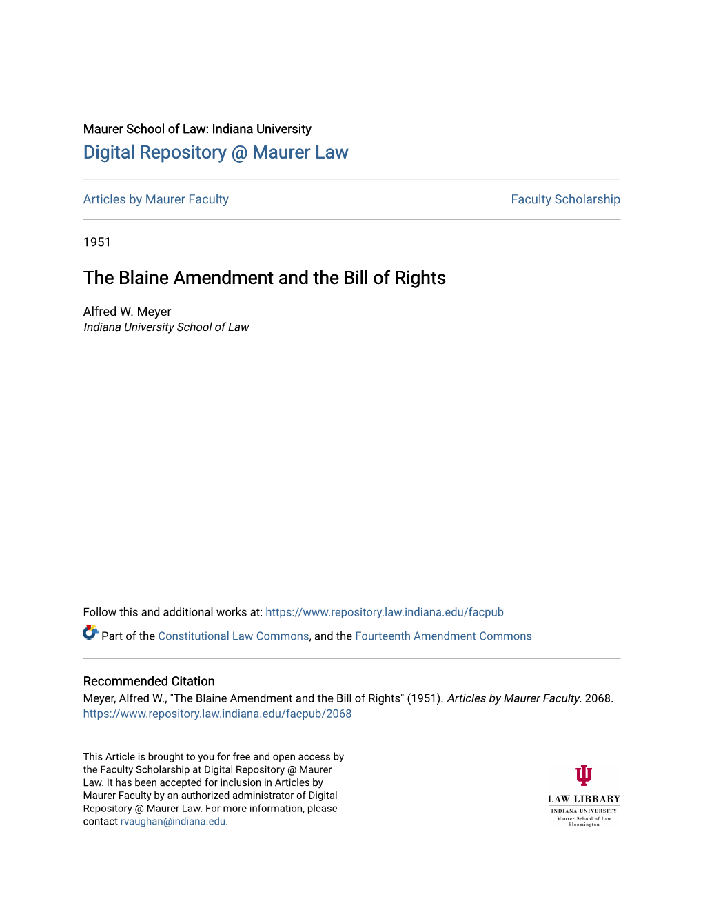 The Blaine Amendment and the Bill of Rights