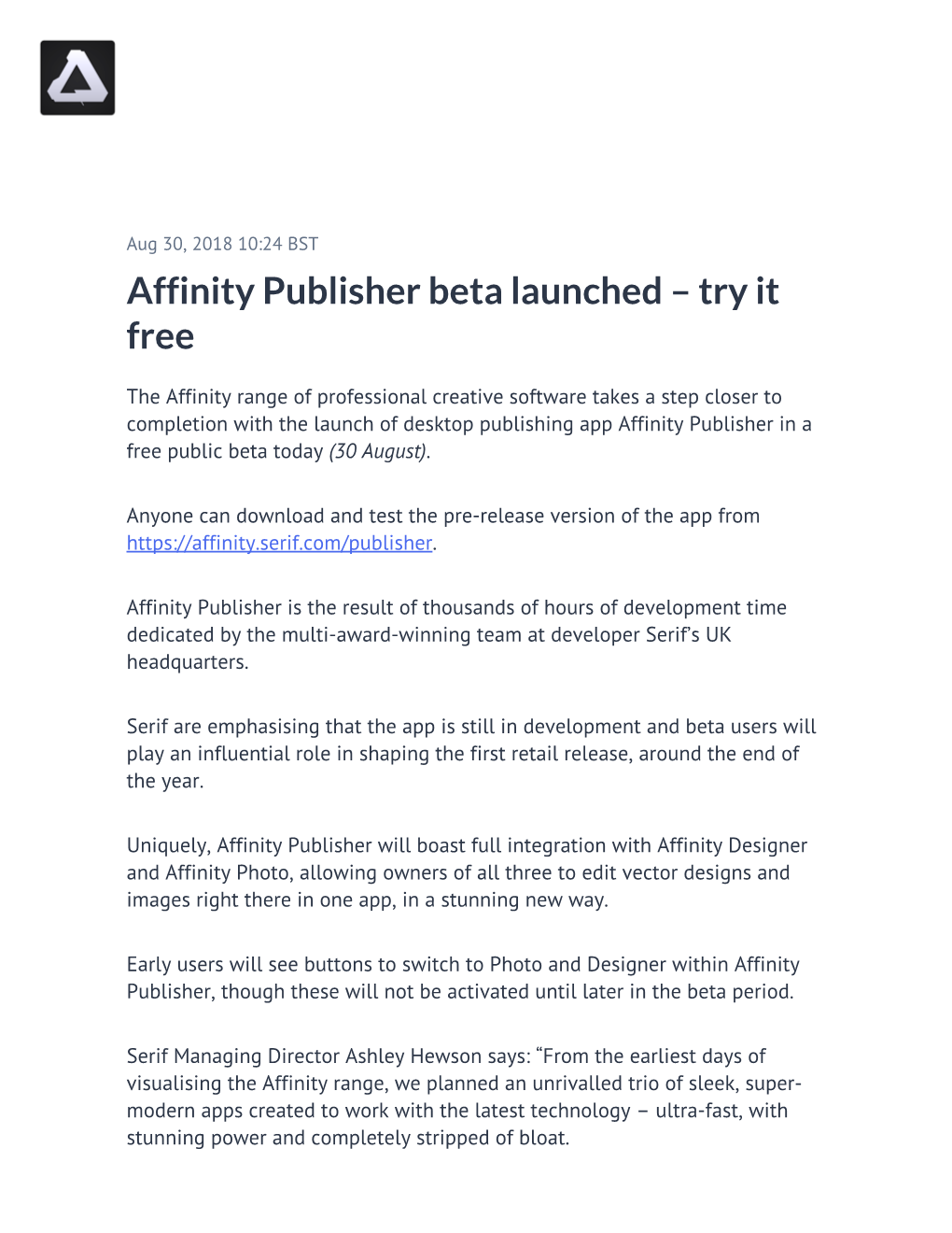 Affinity Publisher Beta Launched – Try It Free