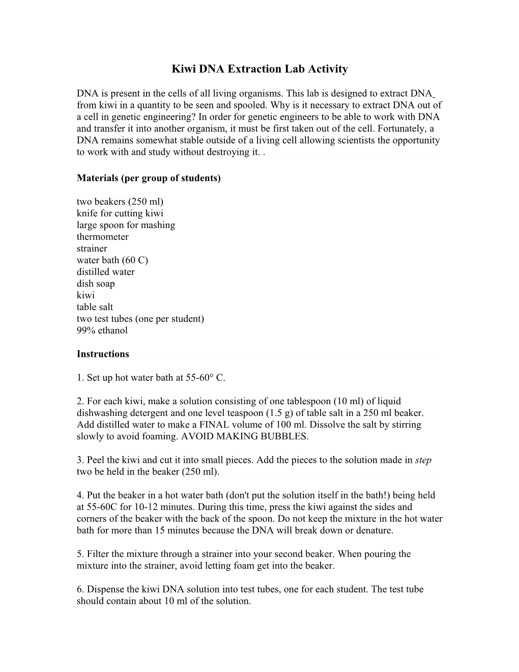 Kiwi DNA Extraction Lab Activity