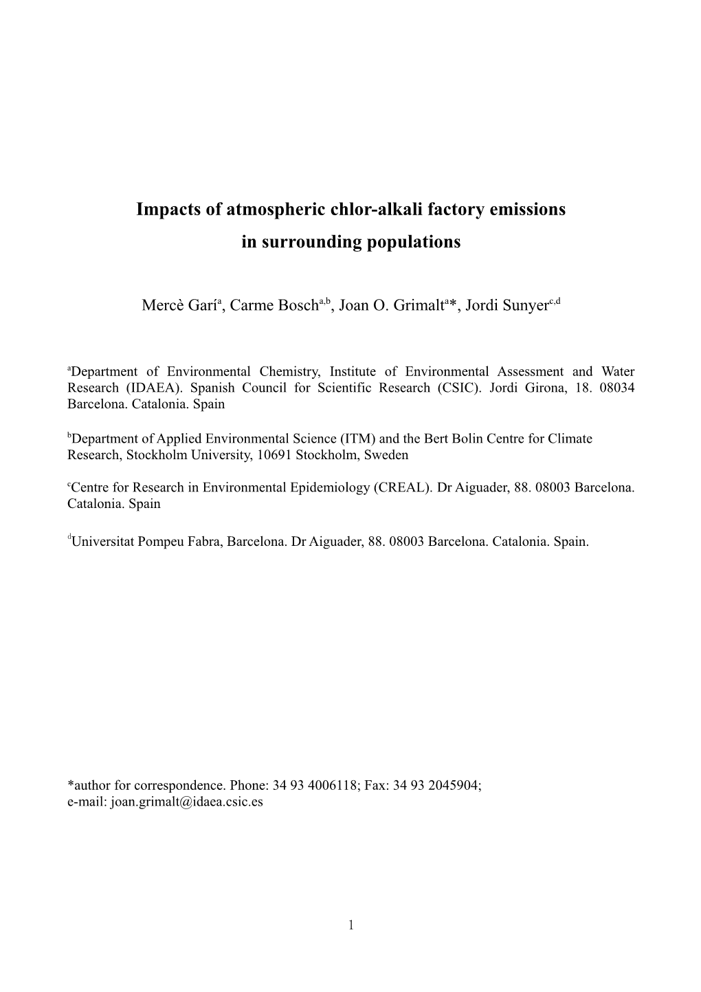 Impacts of Atmospheric Chlor-Alkali Factory Emissions