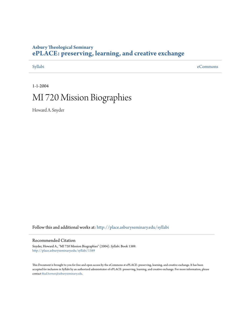 MI 720 Mission Biographies Howard A