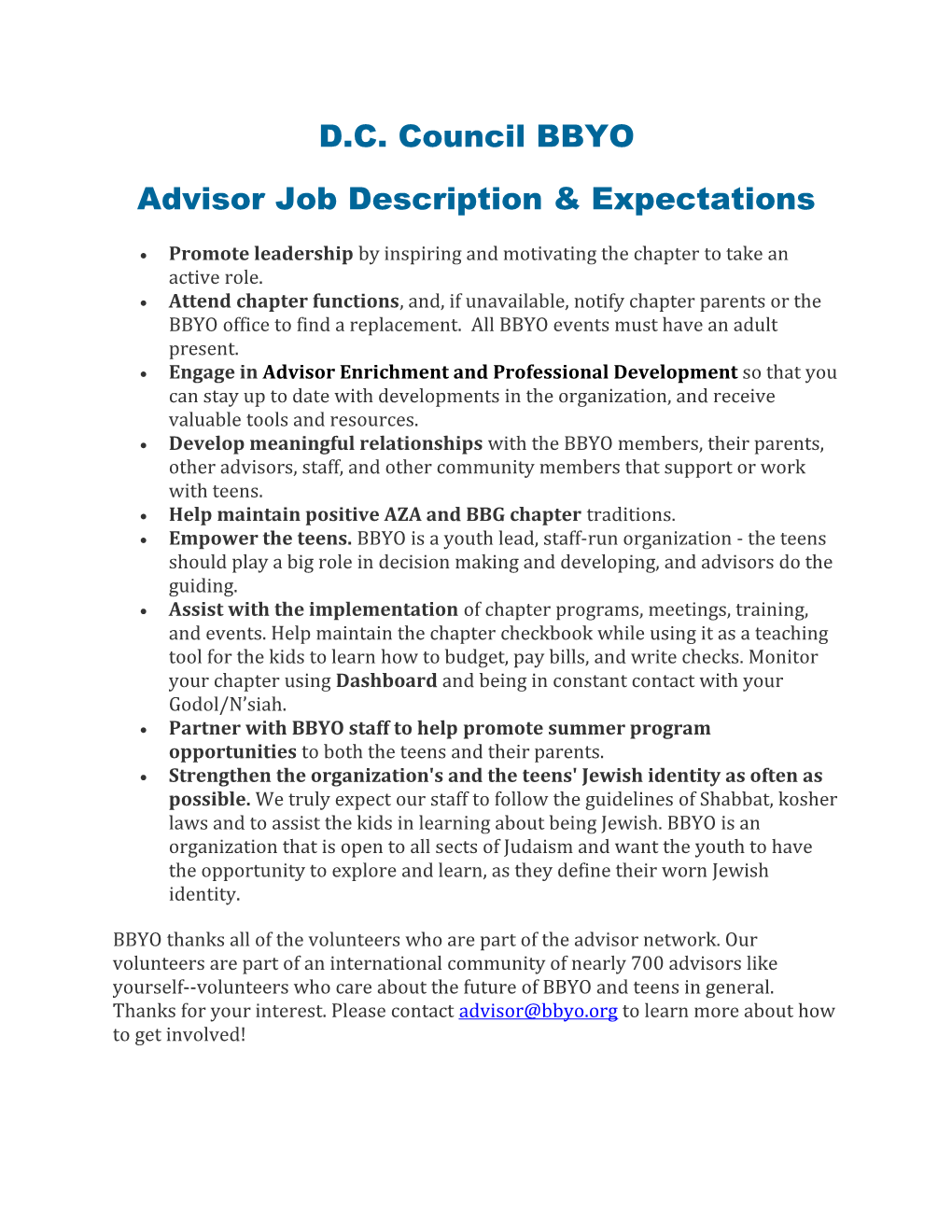 Advisor Job Description & Expectations