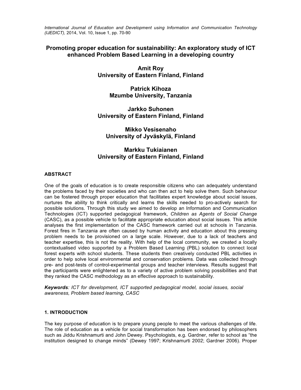 Promoting Proper Education for Sustainability: an Exploratory Study of ICT Enhanced Problem Based Learning in a Developing Country