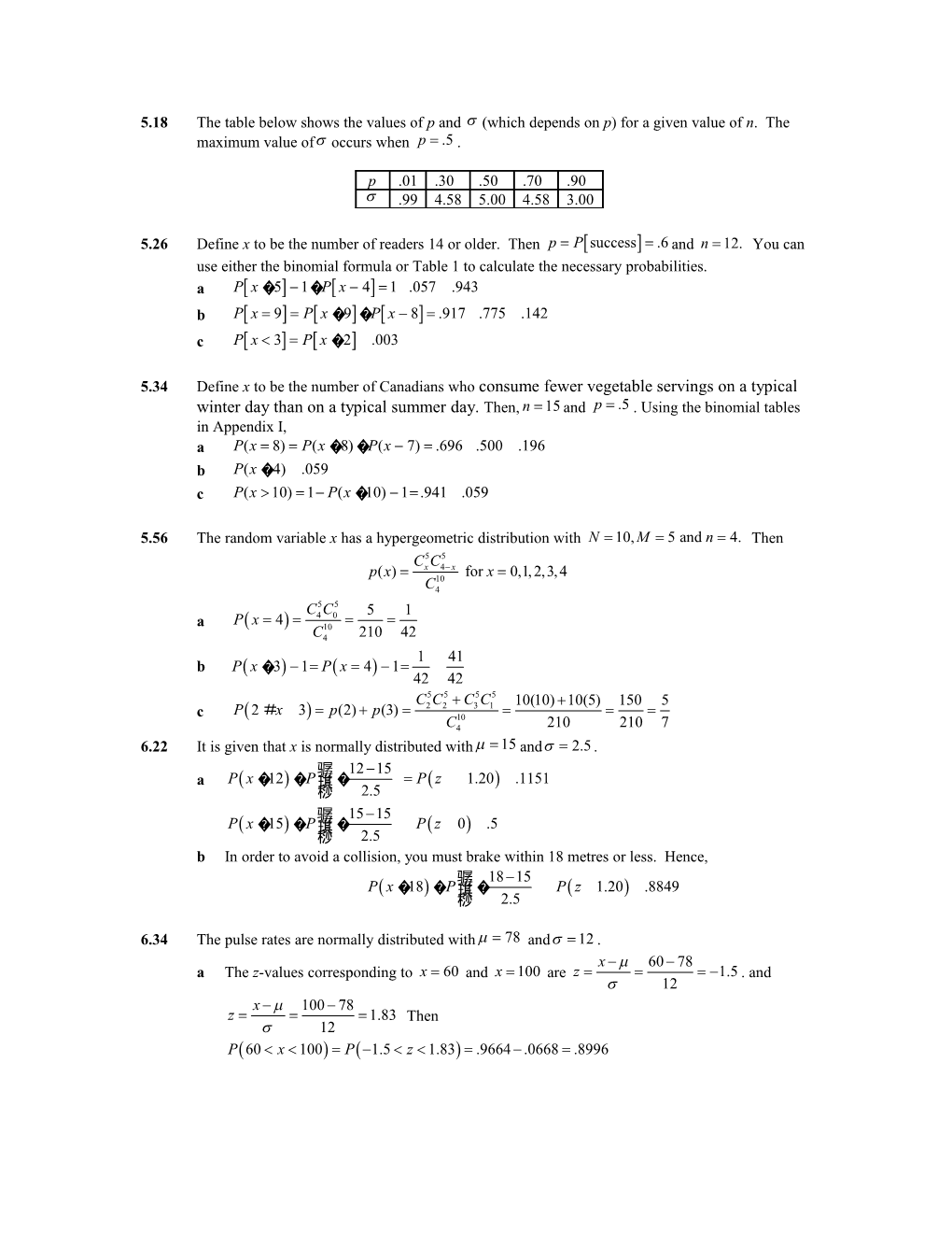 5.18 the Table Below Shows the Values of P and (Which Depends on P) for a Given Value Of