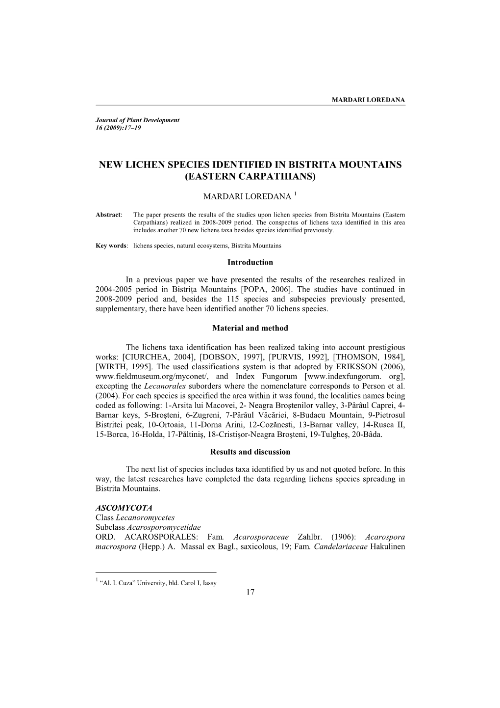 Aspects of the Floristic Diversity in Neagra