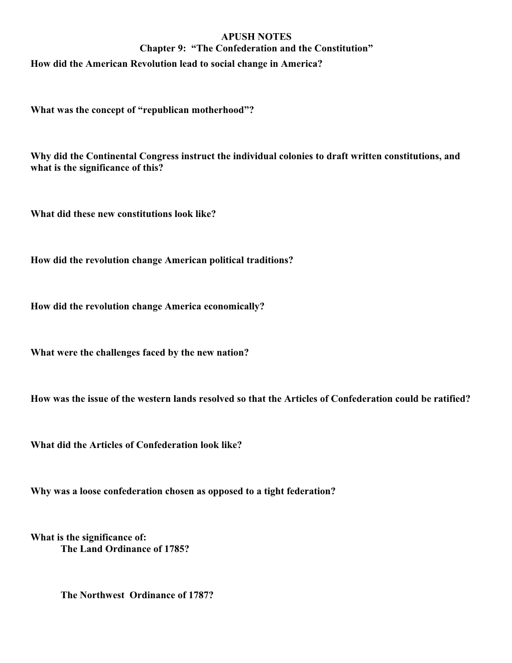 Chapter 9: the Confederation and the Constitution s1